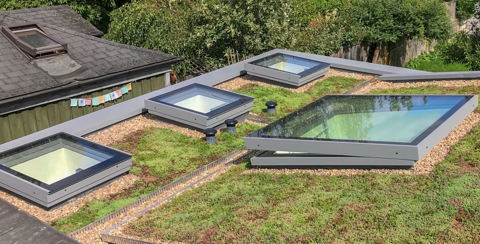 Hinged Opening Vents compliment a living roof